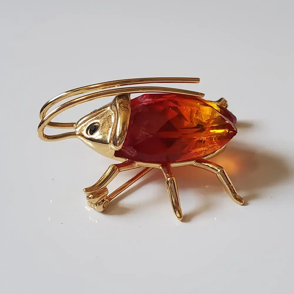 Swarovski Paradise Bugs Small Fire Opal Crystal Beetle Brooch Pin Chipped